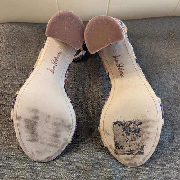 Sam Edelman Jacquard Floral Gold Block Heel with Ankle Strap Size 7.5 💛 - Picture 2 of 6